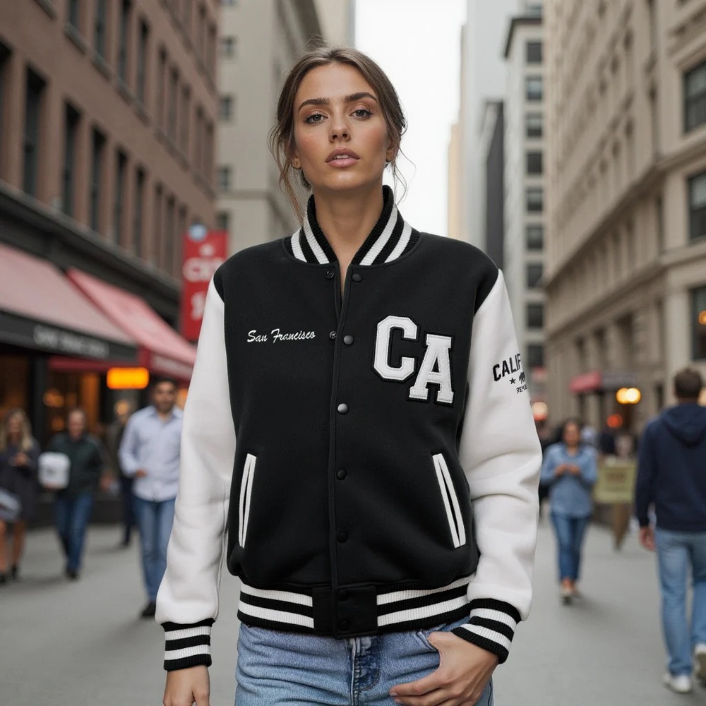 San Francisco Black and White Varsity Jacket